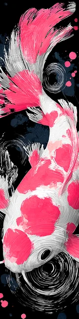 Free printable fish bookmark featuring white and pink fish on black